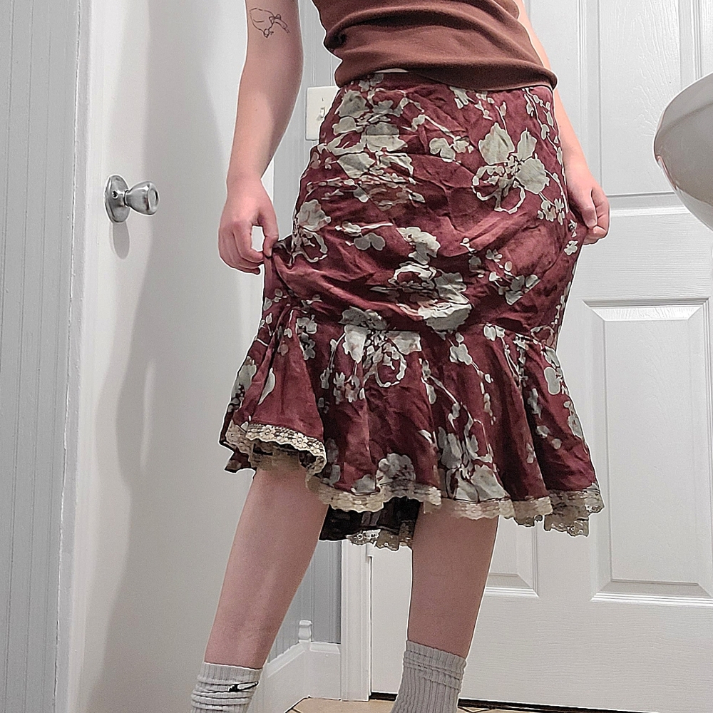 brown floral skirt